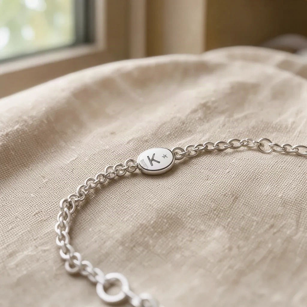 Bracelet à breloques avec un pendentif gravé d'un K et d'une étoile