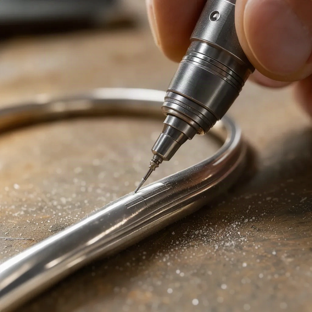 Pointe diamant gravant un bracelet en argent